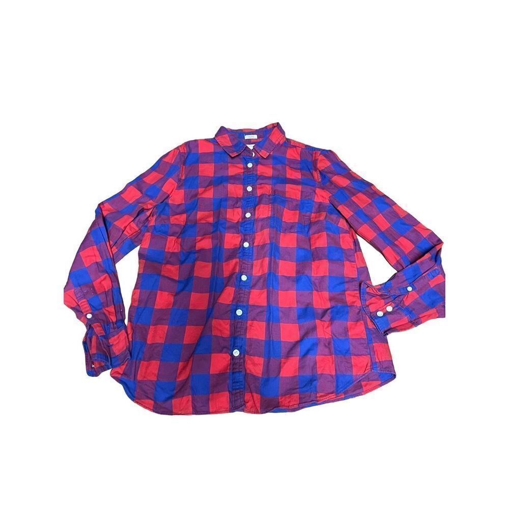 J. crew red blue plaid button down shirt womens medium